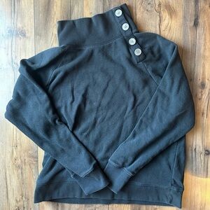 J.Crew Black Mock Neck Button Sweatshirt Pullover Womens M